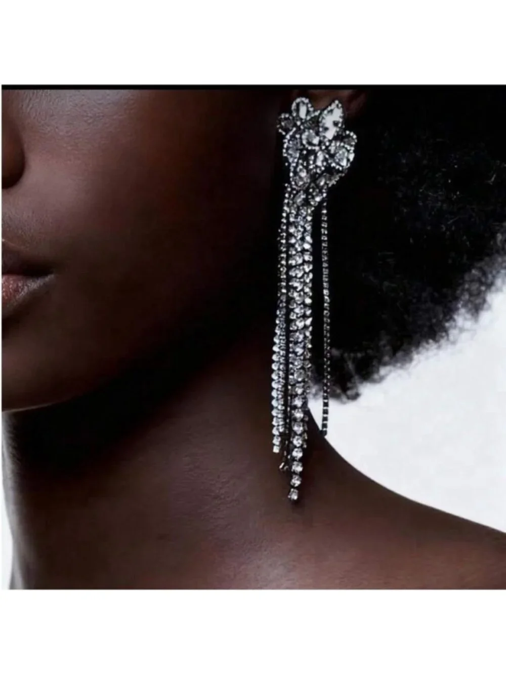 New! Zara Silver Rhinestone Statement Earrings (1011) NWOT